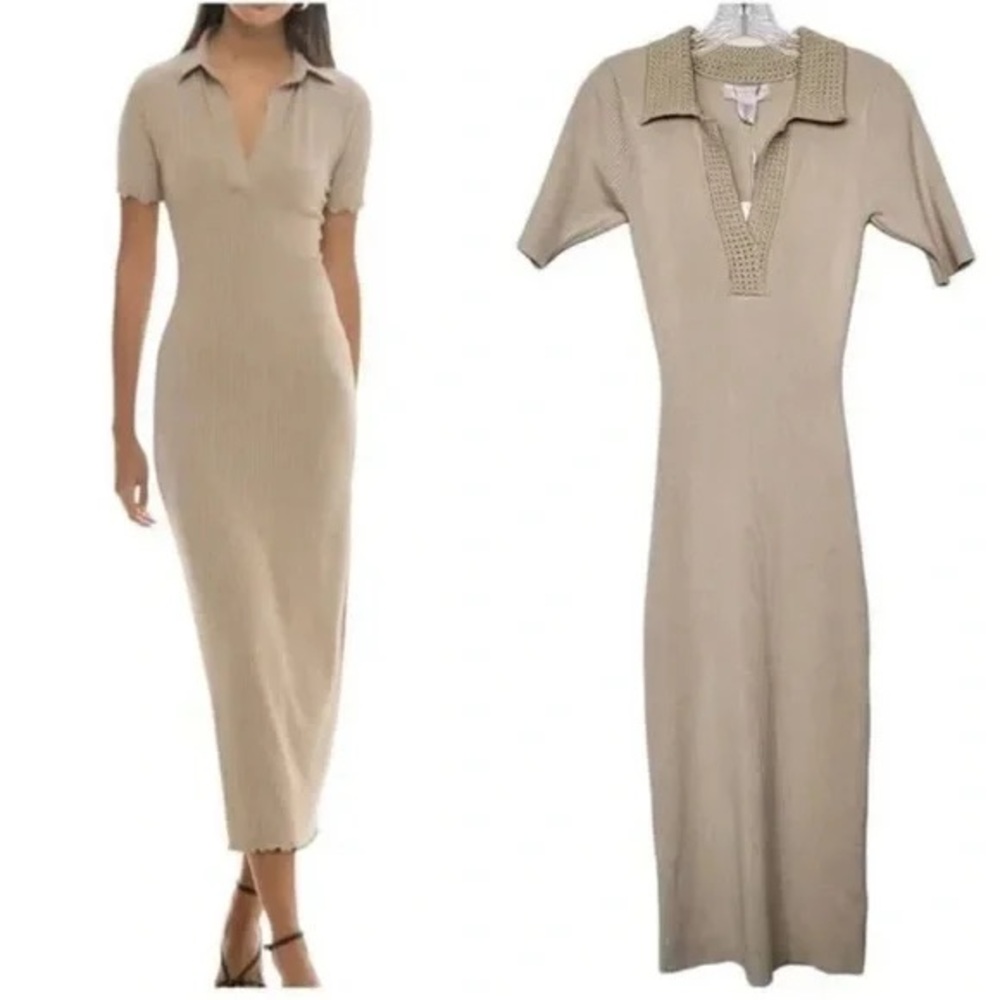 Caroline Constas Cream Knit Collar Dress medium M midi